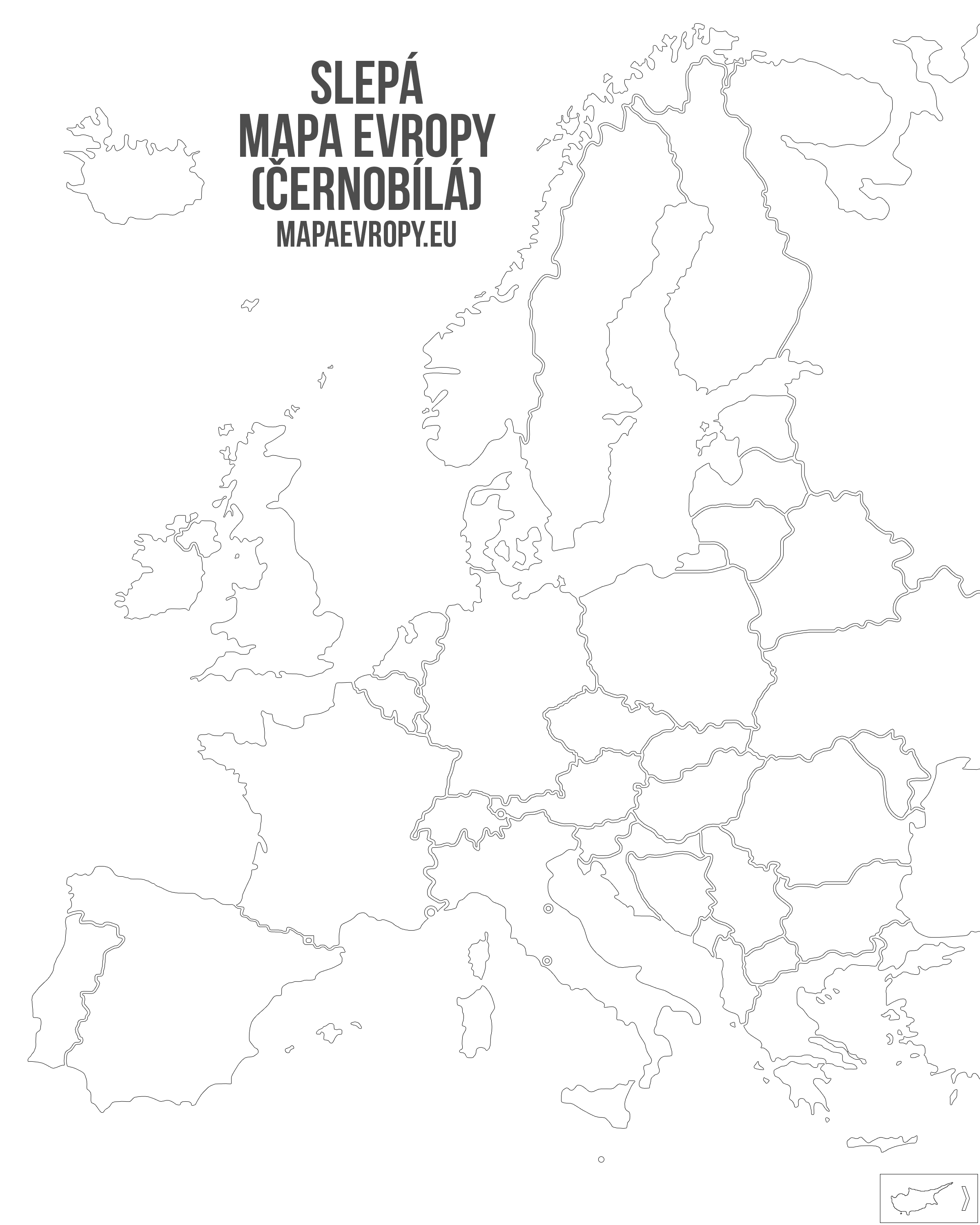 Černobílá slepá mapa Evropy