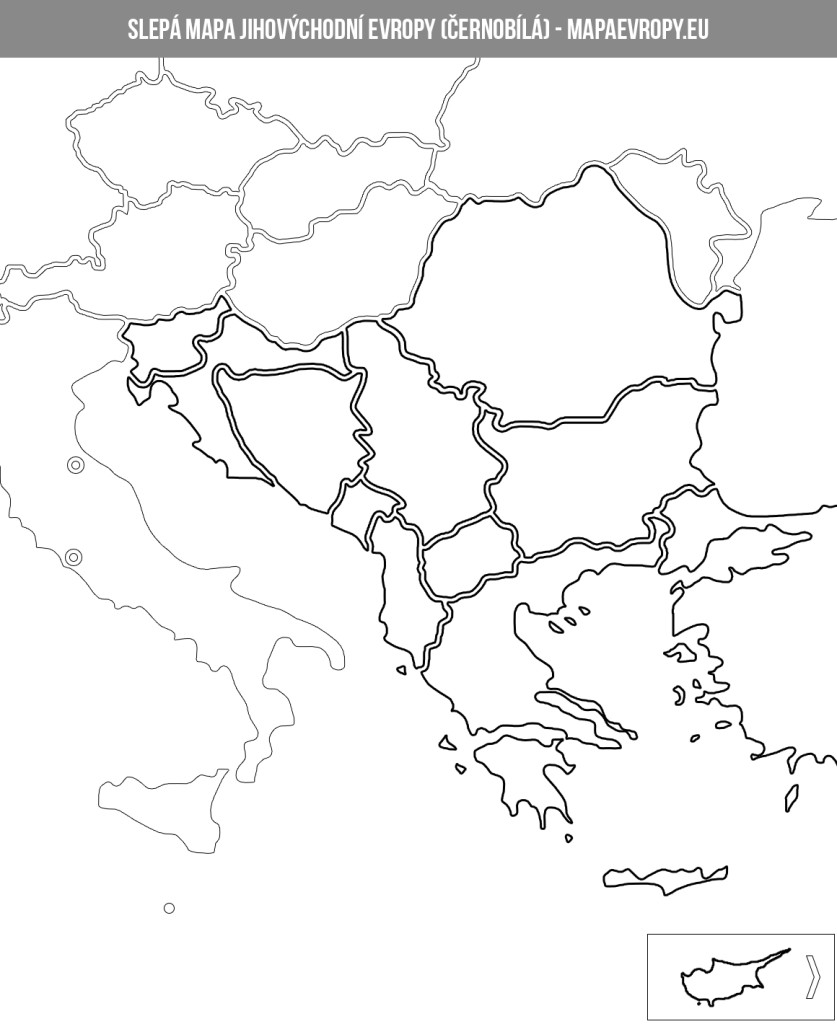 Černobílá slepá mapa jihovýchodní Evropy